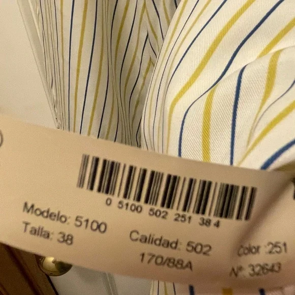 Massimo Dutti Striped Blouse Ruffle Sleeves in Chartreuse White and Blue Size 6 - Picture 4 of 7